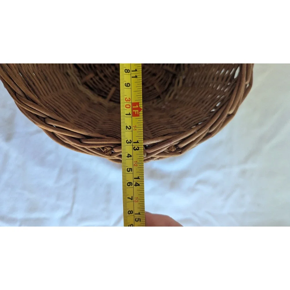 Vintage Style Brown Wicker Oval Storage Basket Footed Farmhouse Decor 14.5in